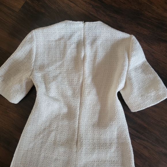 ZARA Ivory Tweed Textured Fringe‎ Trim Maxi Dress Size Small - Picture 12 of 16
